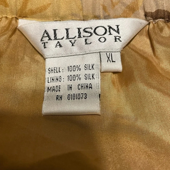 Allison Taylor 100% Silk Tropical Leaf Gold Beige Brown Print Skirt Size XL - Picture 6 of 7